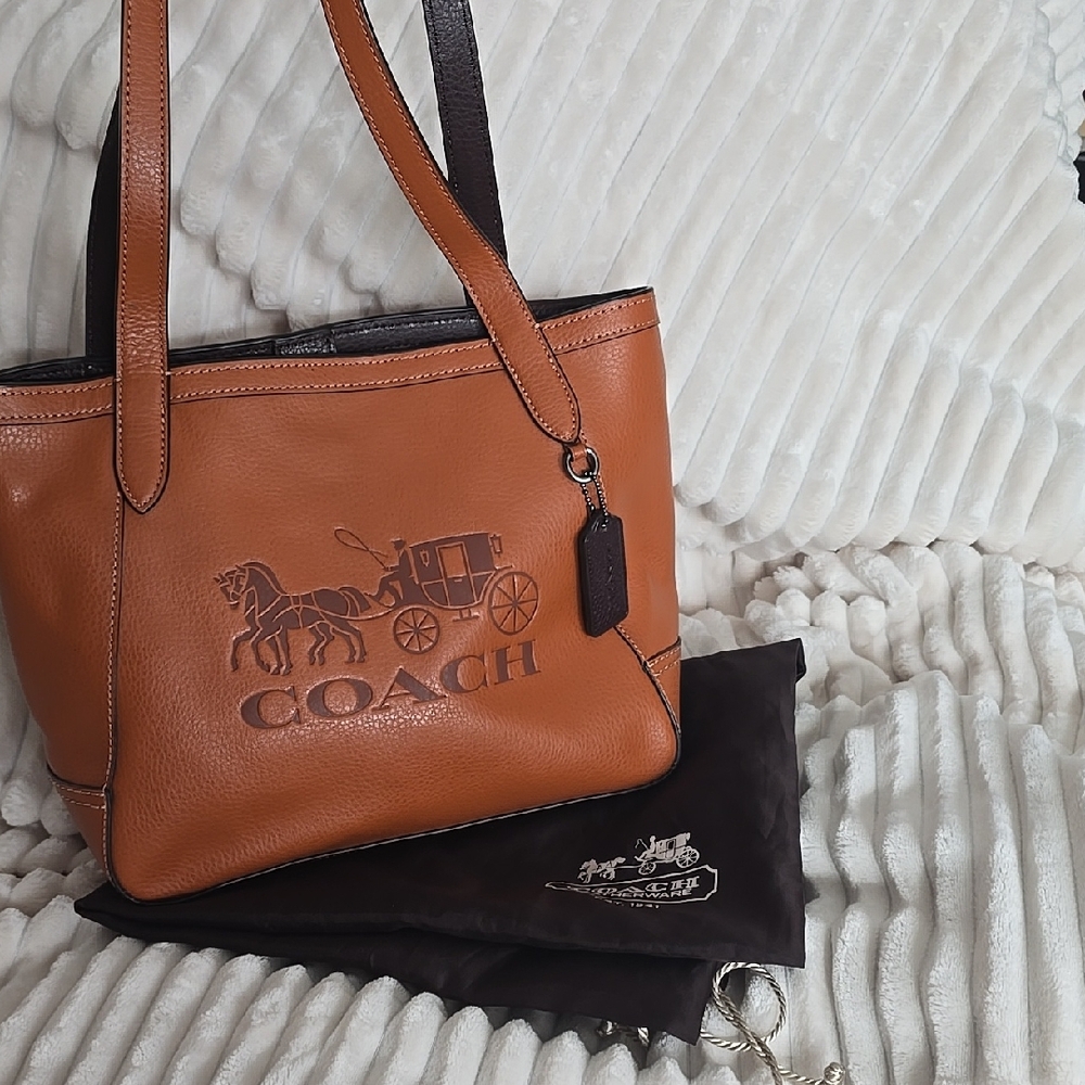Coach Tote 27 Orange/Brown Leather